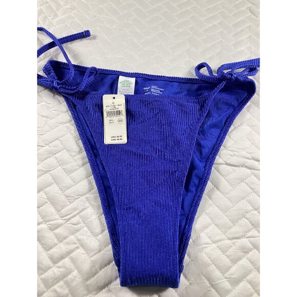 Aerie Ribbed High-Cut Bikini Bottom Tie Side Royal Blue Size S Beach Pool Summer - Picture 2 of 5